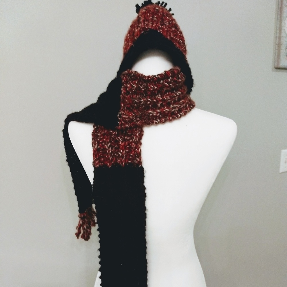 Hand knitted hat and scarf set